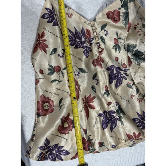 Vtg. Kathryn Spaghetti Strap Button Front Floral Purp/Red/Tan W/Flutter Hem Sz M - Picture 7 of 7